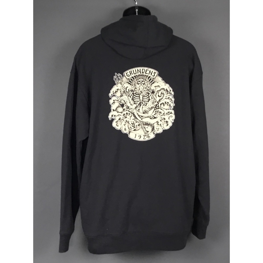 Grundens Aegir FZ Hoodie Mens XL Black Full Zip Fleece Nautical Skull